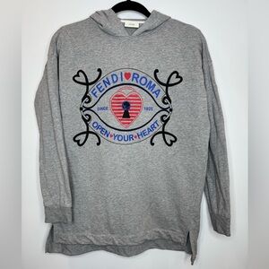 Fendi girls gray open your heart hooded sweatshirt logo size 10